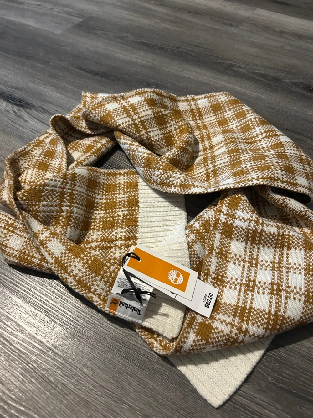 Timberland Mustard & Cream Plaid Knit Scarf